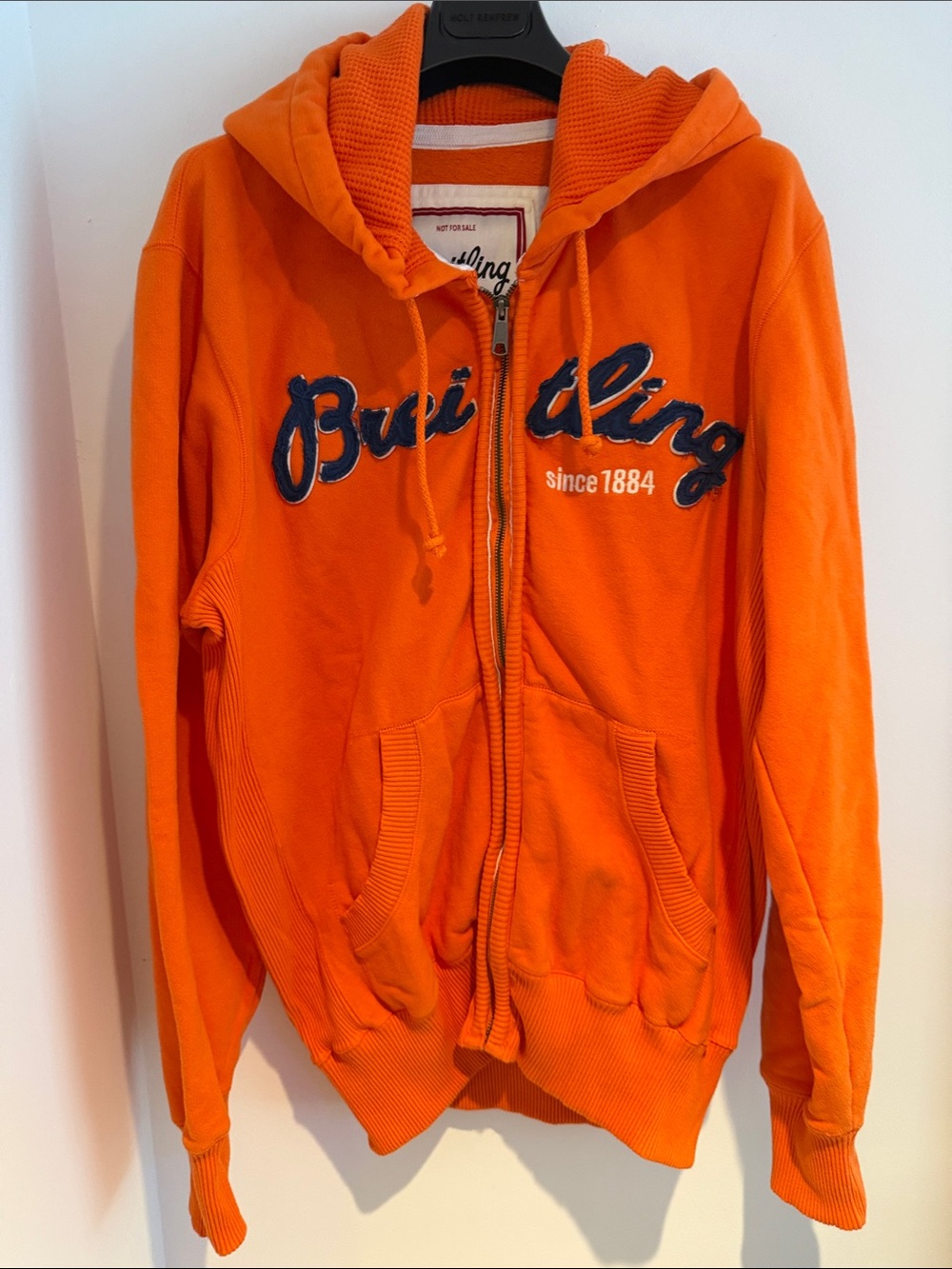 Breitling Orange Kids Zip-Up Hoodie with Navy Script
